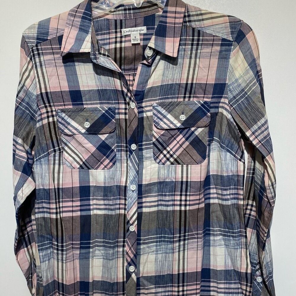 Croft & Barrow Women's Multicolor Plaid Cotton Long Sleeve Button Up Shirt Small
